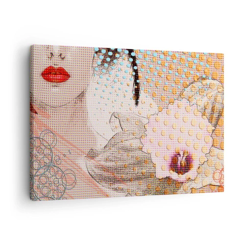 Impression sur toile - Image sur toile - Œuvre d'art abstraite avec un motif de bouche et d'orchidée - 70x50cm - Héroïne de bande dessinée - Décoration murale moderne pour le salon et la chambre ARTTOR