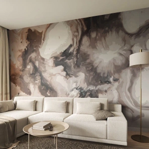 Papier Peint Photo Premium Canvas - Motif abstrait dans les tons de marron et de blanc - 100x70cm - La naissance d'une galaxie - Décoration murale moderne pour le salon et la chambre ARTTOR