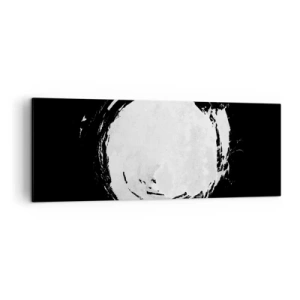 Impression sur toile - Image sur toile - Un cercle blanc sur fond noir dans un style minimaliste. - 140x50cm - Belle sortie - Décoration murale moderne pour le salon et la chambre ARTTOR
