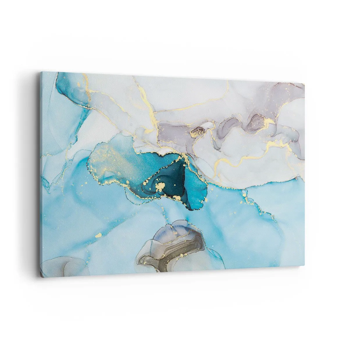 Impression sur toile - Image sur toile - Abstraction dans les tons de bleu et d'or avec des lignes subtiles - 120x80cm - Etude de la rencontre gris et turquoise - Décoration murale moderne pour le salon et la chambre ARTTOR