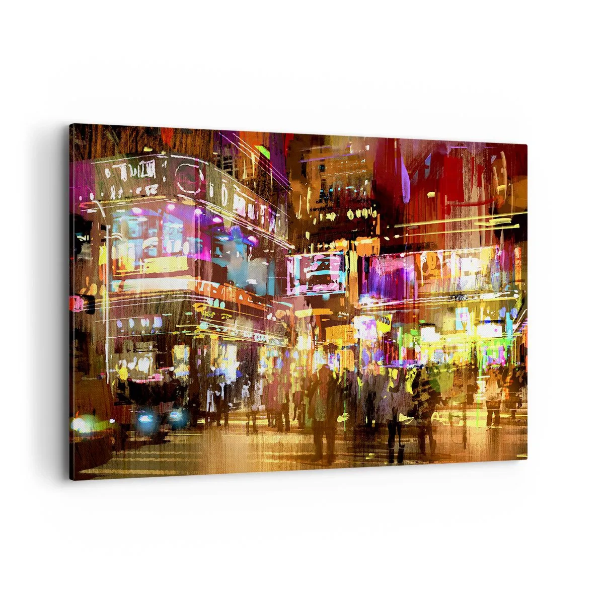 Impression sur toile - Image sur toile - Une ville animée la nuit sous la lumière des néons - 100x70cm - Dans une mer de lumière - Décoration murale moderne pour le salon et la chambre ARTTOR