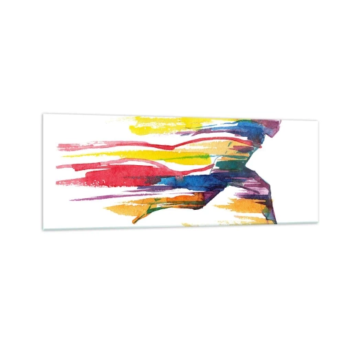 Impression sur verre - Image sur verre - Un coureur aux couleurs abstraites symbolisant le dynamisme et l'énergie - 140x50cm - Courir à travers l'arc-en-ciel - Décoration murale moderne pour le salon et la chambre ARTTOR
