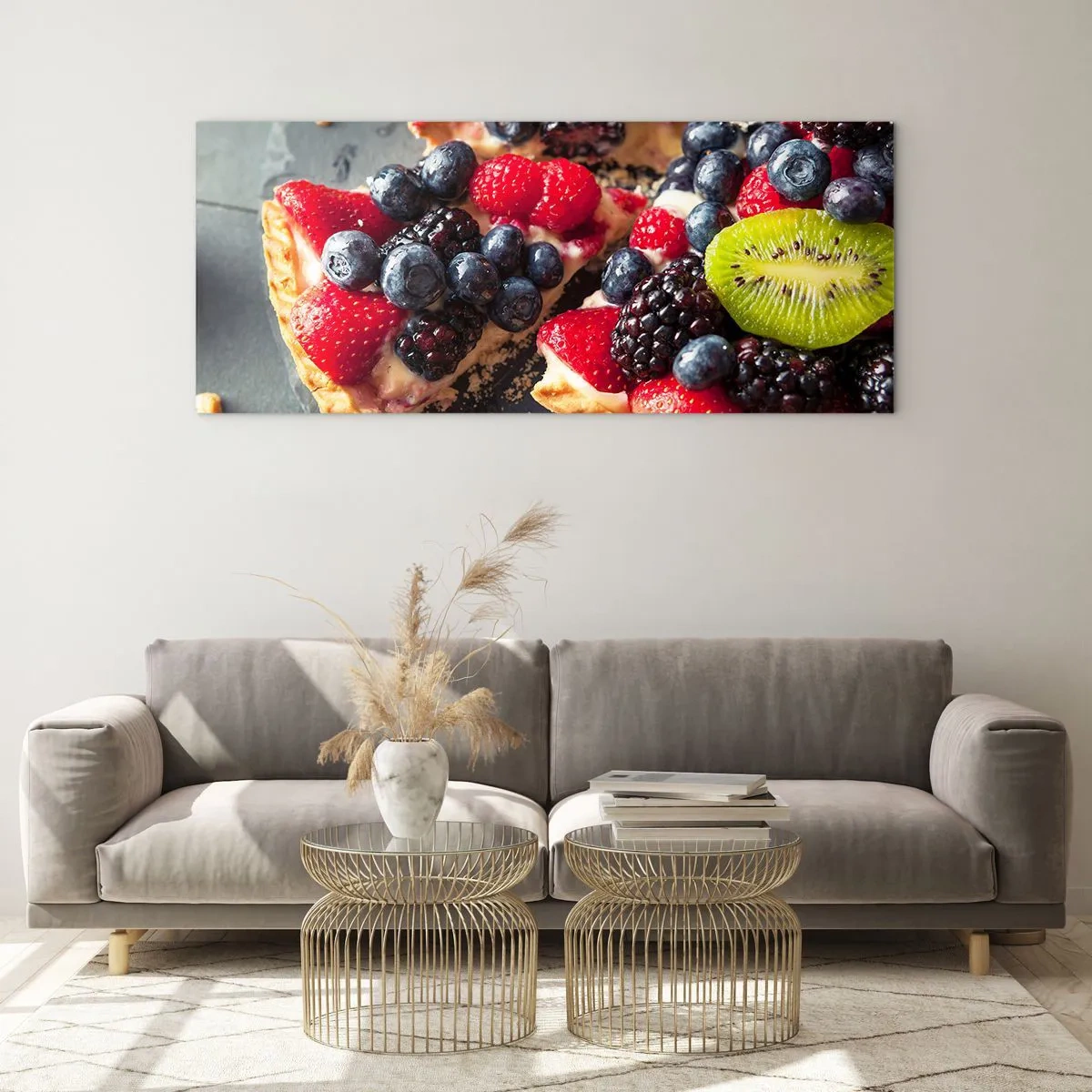 Impression sur verre - Image sur verre - Tarte colorée aux fruits et à la crème - 140x50cm - Dolce vita! - Décoration murale moderne pour le salon et la chambre ARTTOR