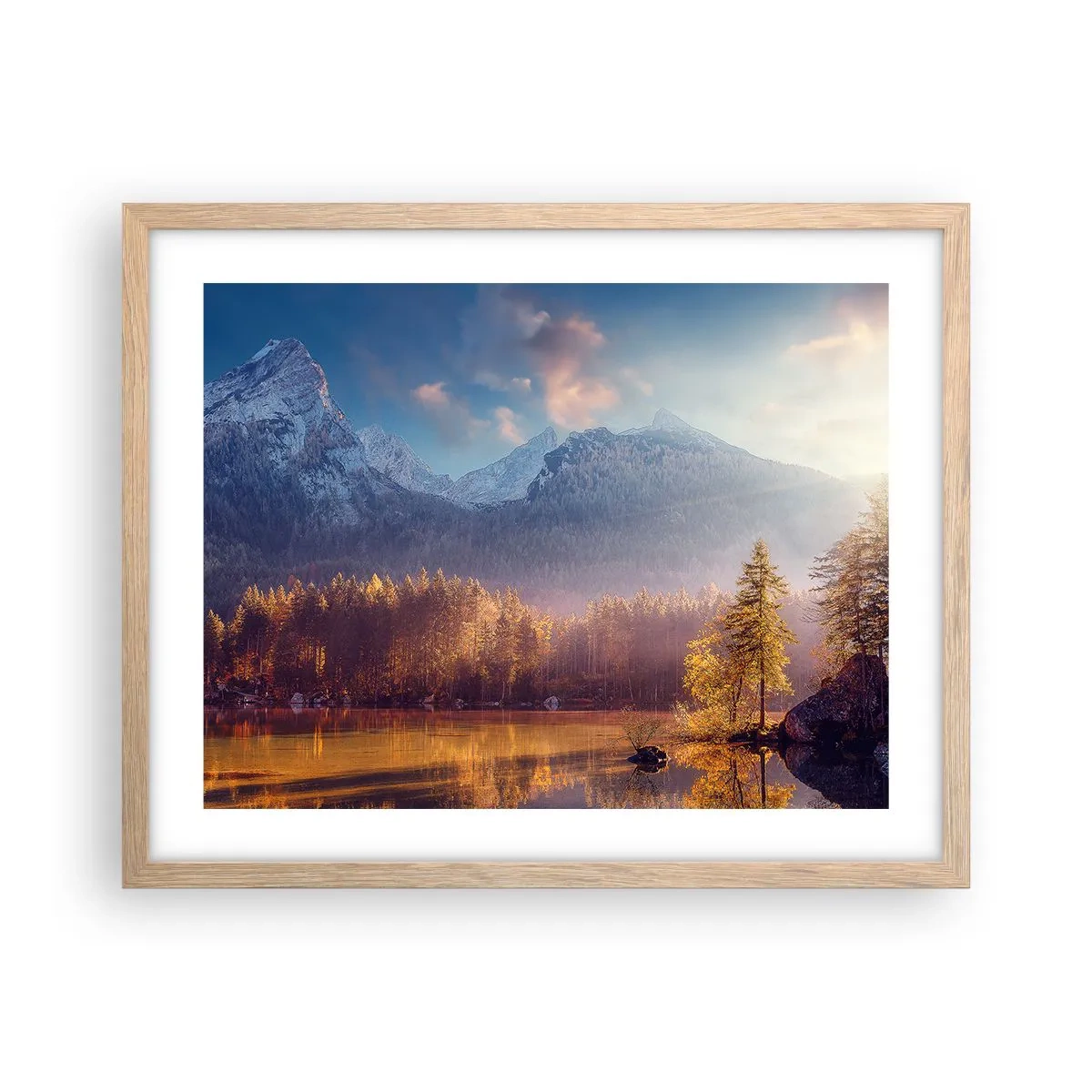 Affiche dans un chêne clair - Poster - Dans les montagnes et les vallées - 50x40 cm