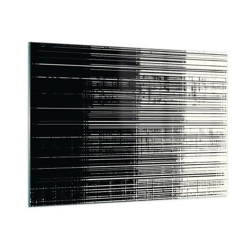 Impression sur verre - Image sur verre - Abstraction en noir et blanc avec des lignes horizontales créant un dégradé - 100x70cm - Ondes et vibrations - Décoration murale moderne pour le salon et la chambre ARTTOR