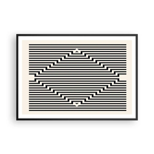 Affiche dans un cadre noir - Poster - Lignes noires et blanches créant un effet d'illusion géométrique - 100x70cm - Illusion géométrique - Décoration murale moderne pour le salon et la chambre ARTTOR