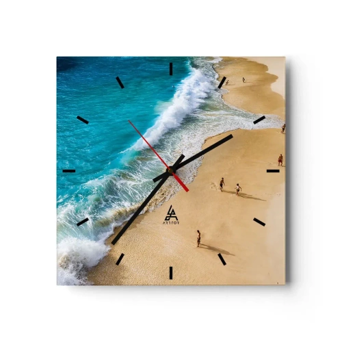Horloge murale - Pendule murale - Une plage avec de l'eau turquoise et des gens qui se promènent - 30x30cm - Et ensuite le soleil, la plage… - Décoration murale moderne pour le salon et la chambre ARTTOR