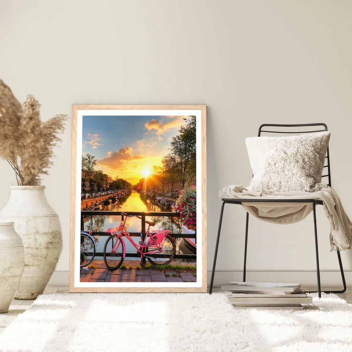 Affiche dans un chêne clair - Poster - Matin de printemps à Amsterdam - 61x91 cm