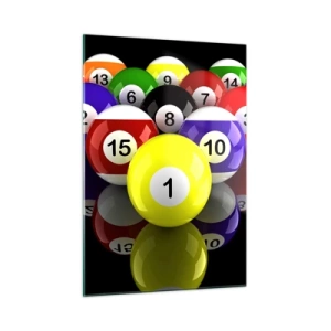 Impression sur verre - Image sur verre - Boules de billard colorées disposées sur un fond noir - 50x70cm - Différentes couleurs de jeu - Décoration murale moderne pour le salon et la chambre ARTTOR