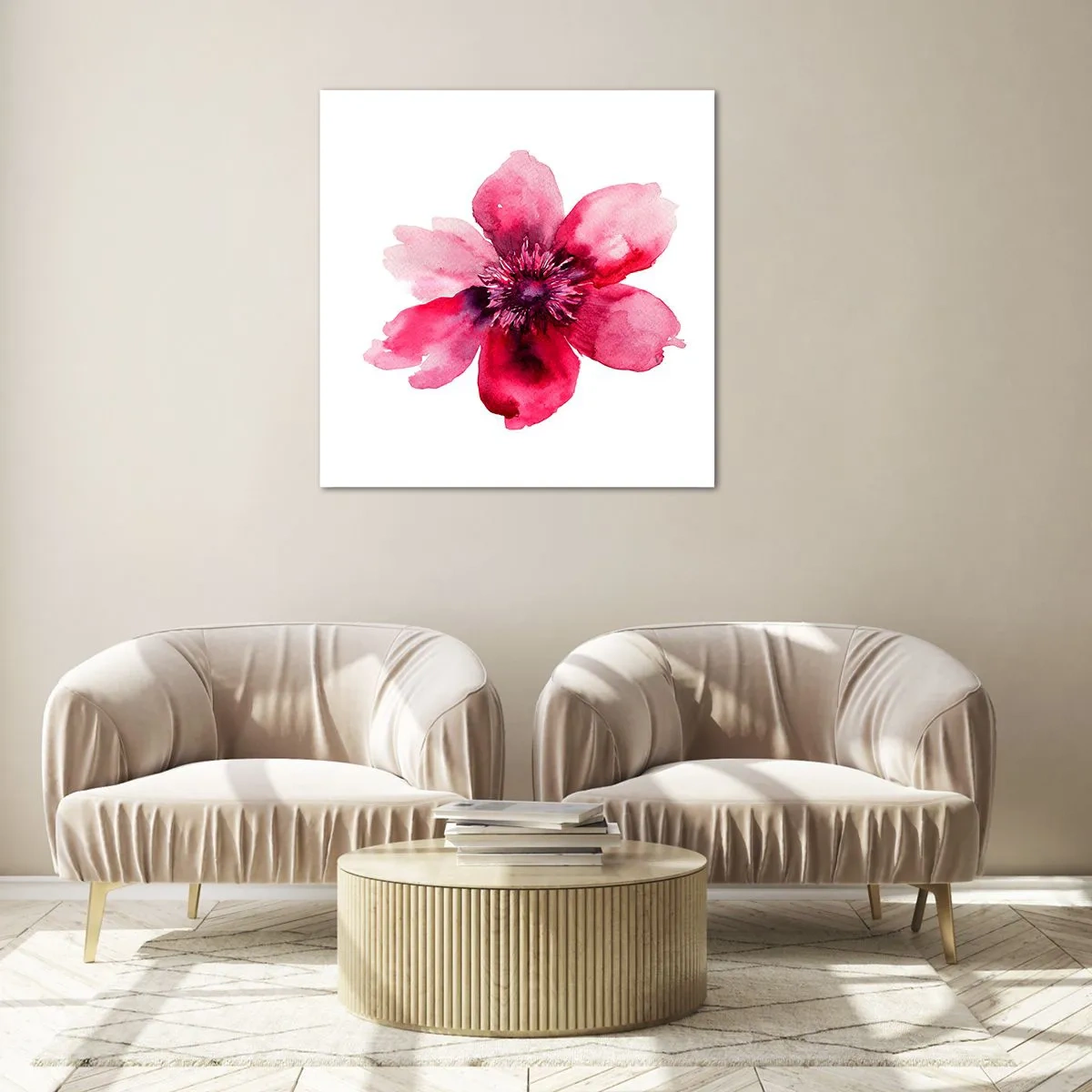 Impression sur verre - Image sur verre - Un baiser parfumé au carmin - 50x50 cm