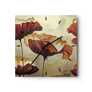 Horloge murale - Pendule murale - Fleurs subtiles dans des tons de rouge et d'or sur un fond clair - 30x30cm - À la lisière des champs - Décoration murale moderne pour le salon et la chambre ARTTOR