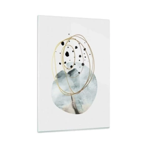 Impression sur verre - Image sur verre - Abstraction minimaliste avec un motif géométrique et des lignes dorées - 80x120cm - Emmêlement de l'espace - Décoration murale moderne pour le salon et la chambre ARTTOR