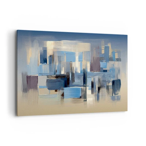 Impression sur toile - Image sur toile - Formes géométriques dans les tons de bleu et de beige - 120x80cm - Construction bleue - Décoration murale moderne pour le salon et la chambre ARTTOR
