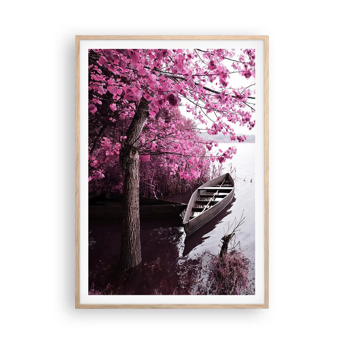 Affiche dans un chêne clair - Poster - Dans un silence rose - 70x100 cm