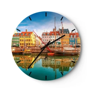 Horloge murale - Pendule murale - Maisons colorées et bateaux dans le port de la ville - 30x30cm - Aussi lisse qu'un miroir au-dessus de l'eau - Décoration murale moderne pour le salon, la cuisine et la chambre ARTTOR