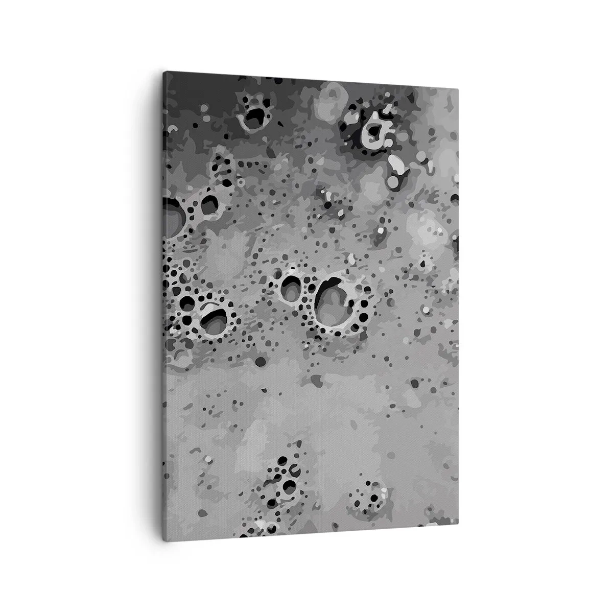 Impression sur toile - Image sur toile - Motif de bulles abstrait noir et blanc - 50x70cm - Comme un paysage lunaire - Décoration murale moderne pour le salon et la chambre ARTTOR