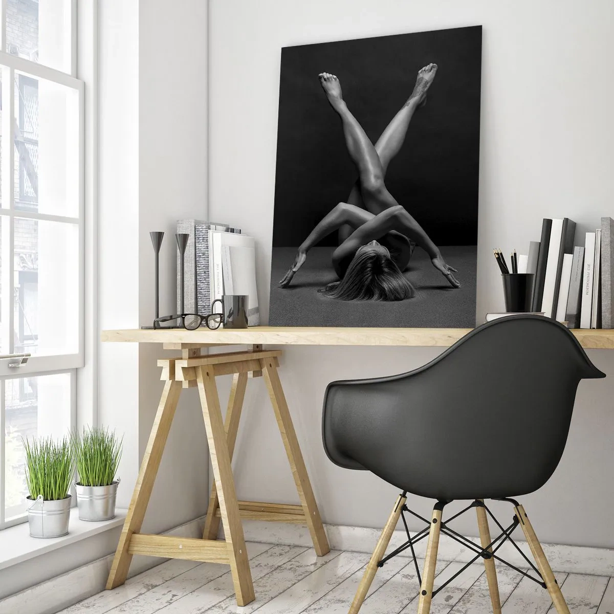 Impression sur verre - Image sur verre - Une vision artistique d'une femme en noir et blanc - 80x120cm - Géométrie de la nudité - Décoration murale moderne pour le salon et la chambre ARTTOR
