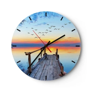 Horloge murale - Pendule murale - Une jetée sur le lac sous les rayons du soleil couchant - 30x30cm - Il est temps de rentrer... - Décoration murale moderne pour le salon, la cuisine et la chambre ARTTOR