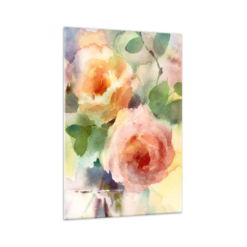 Impression sur verre - Image sur verre - Roses délicates de style aquarelle sur fond clair - 70x100cm - Délicat comme l'aquarelle - Décoration murale moderne pour le salon et la chambre ARTTOR
