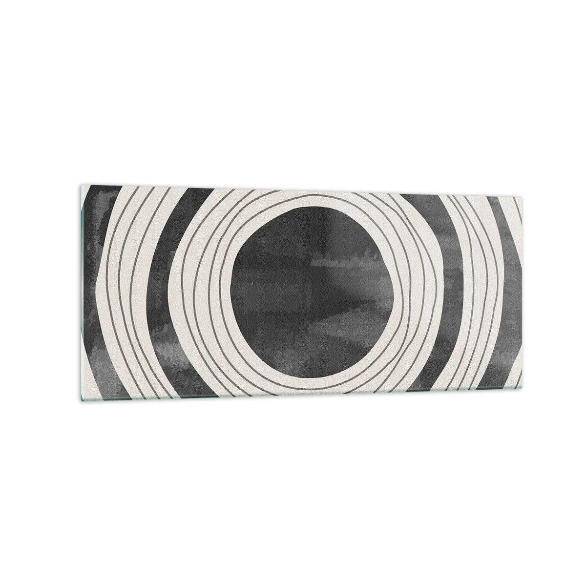 Impression sur verre - Image sur verre - Cercles concentriques noirs et blancs sur fond clair - 120x50cm - Droit au but - Décoration murale moderne pour le salon et la chambre ARTTOR