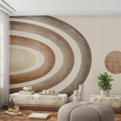 Papier Peint Photo Premium Canvas - Motif planétaire géométrique dans les tons de marron - 100x70cm - Dans une galaxie lointaine - Décoration murale moderne pour le salon et la chambre ARTTOR