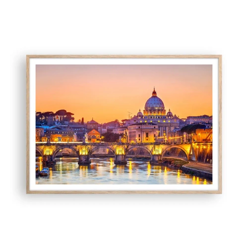 Affiche dans un chêne clair - Poster - Coucher de soleil sur la ville éternelle - 100x70 cm