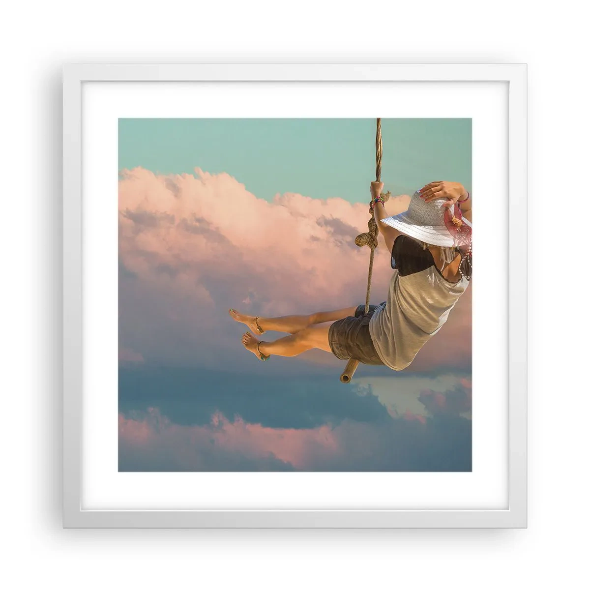 Affiche dans un cadre blanc - Poster - S'amuser dans les nuages - 40x40 cm