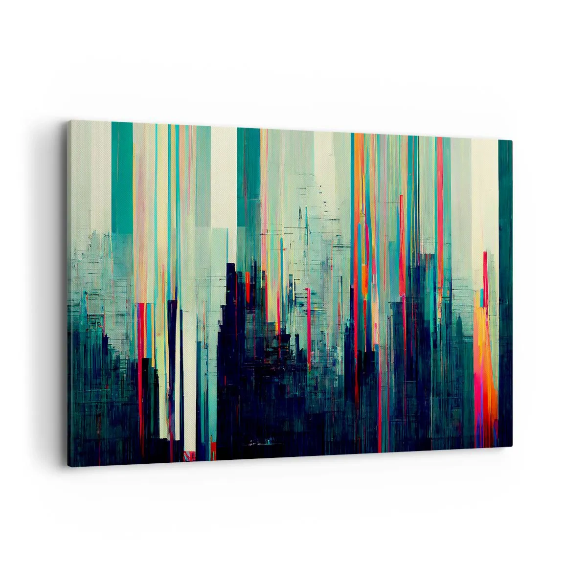 Impression sur toile - Image sur toile - Abstraction avec des lignes verticales et un horizon urbain - 120x80cm - Ville futuriste - Décoration murale moderne pour le salon et la chambre ARTTOR