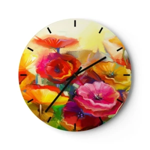 Horloge murale - Pendule murale - Fleurs colorées abstraites sur fond clair - 30x30cm - Pas seulement rouge - Décoration murale moderne pour le salon, la cuisine et la chambre ARTTOR
