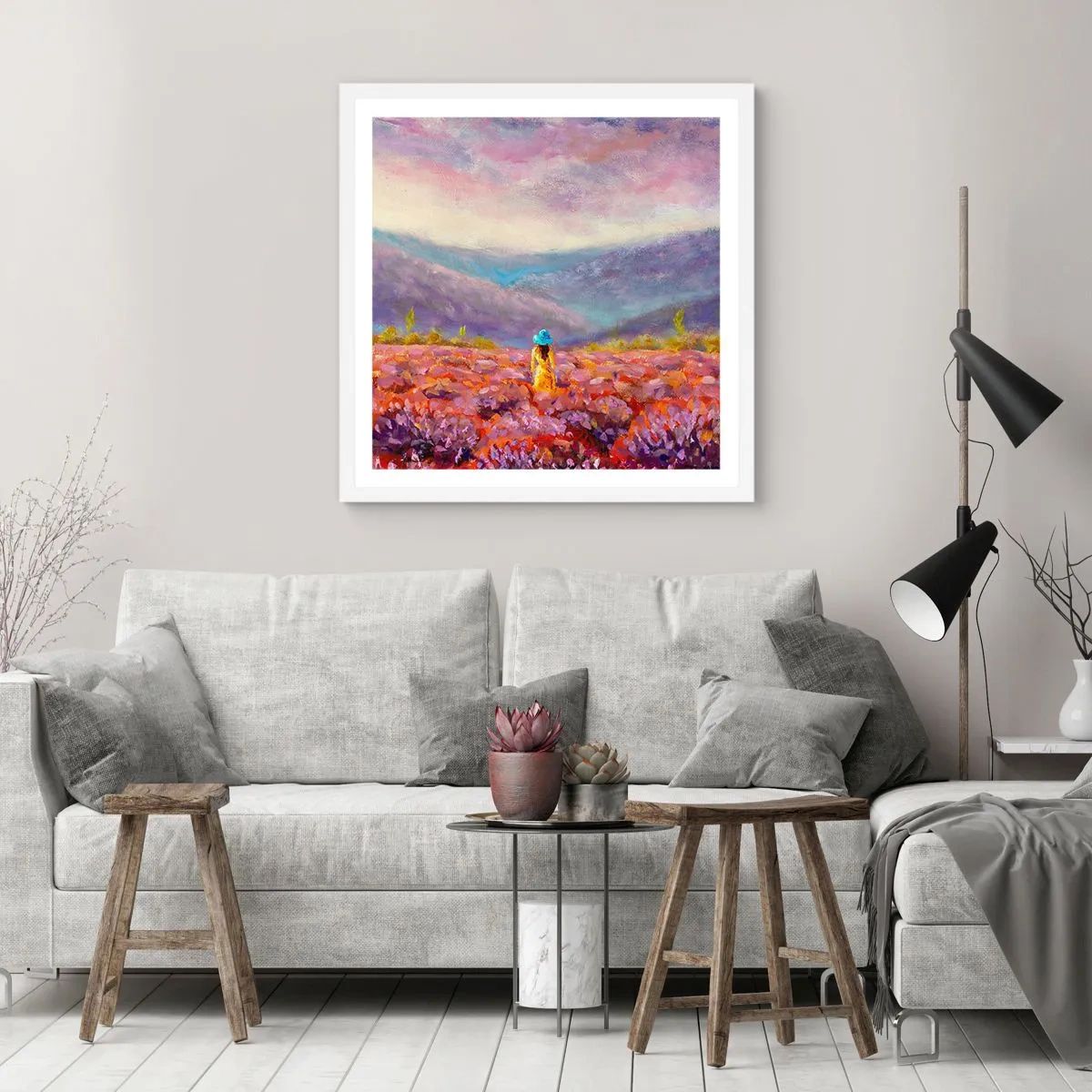 Affiche dans un cadre blanc - Poster - Dans un monde lavande - 40x40 cm