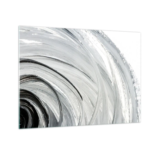 Impression sur verre - Image sur verre - Une spirale noire et blanche avec des coups de pinceau dynamiques. - 70x50cm - Composition orbitale - Décoration murale moderne pour le salon et la chambre ARTTOR