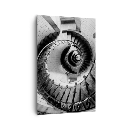 Impression sur toile - Image sur toile - Photographie en noir et blanc d'un escalier en colimaçon avec une perspective de haut en bas - 80x120cm - De plus en plus haut - Décoration murale moderne pour le salon et la chambre ARTTOR