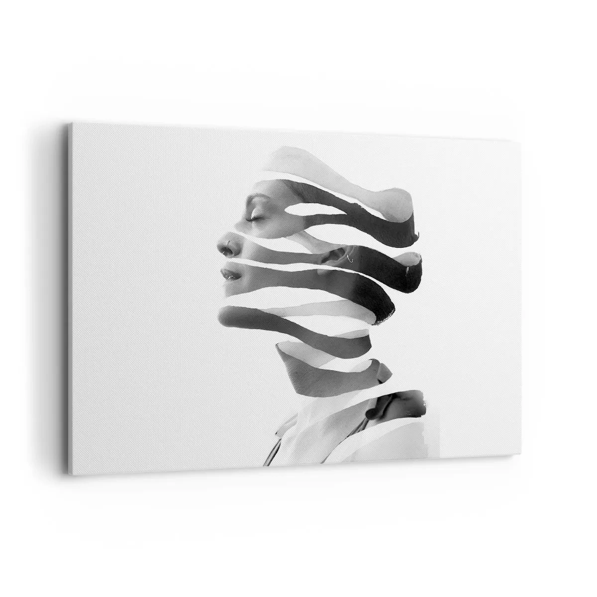 Impression sur toile - Image sur toile - Portrait noir et blanc d'une femme avec un effet rayé surréaliste - 100x70cm - Portrait surréaliste - Décoration murale moderne pour le salon et la chambre ARTTOR