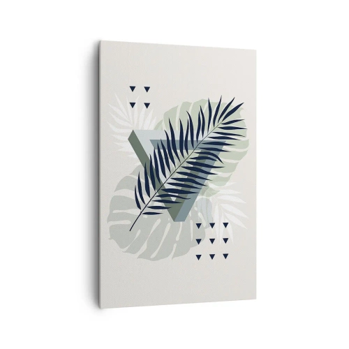 Impression sur toile - Image sur toile - Composition géométrique avec des feuilles tropicales dans des tons verts - 80x120cm - Nature et géométrie - deux odres? - Décoration murale moderne pour le salon et la chambre ARTTOR