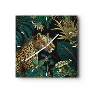 Horloge murale - Pendule murale - Léopard dans des feuilles tropicales sur fond noir - 30x30cm - Un hôte dans la jungle - Décoration murale moderne pour le salon et la chambre ARTTOR