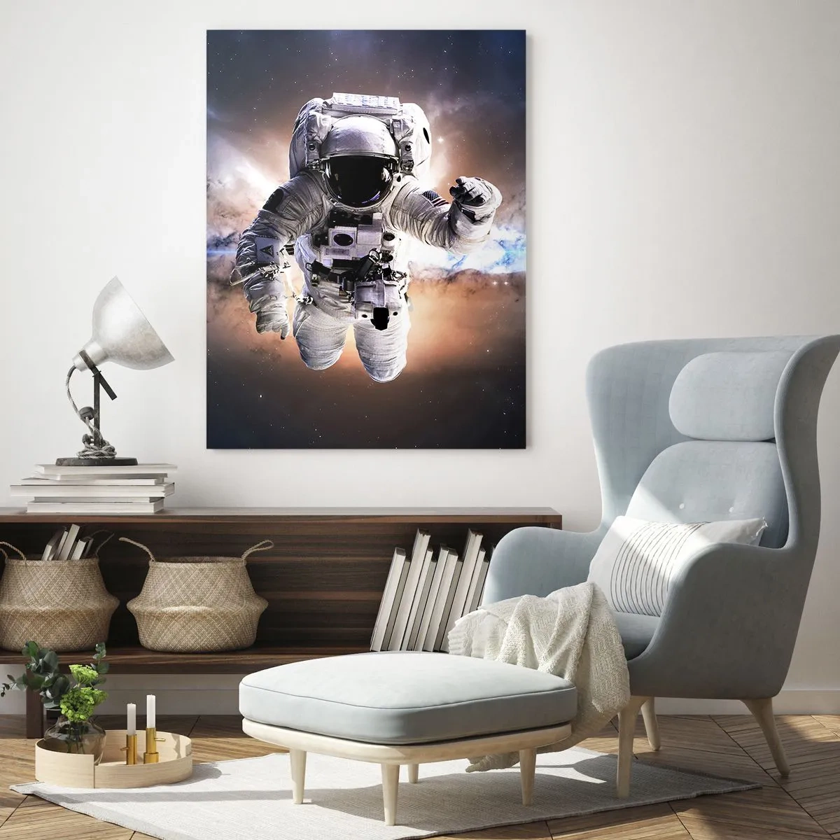 Impression sur verre - Image sur verre - Astronaute dans l'espace avec une galaxie en arrière-plan - 50x70cm - Salutations de l'espace - Décoration murale moderne pour le salon et la chambre ARTTOR