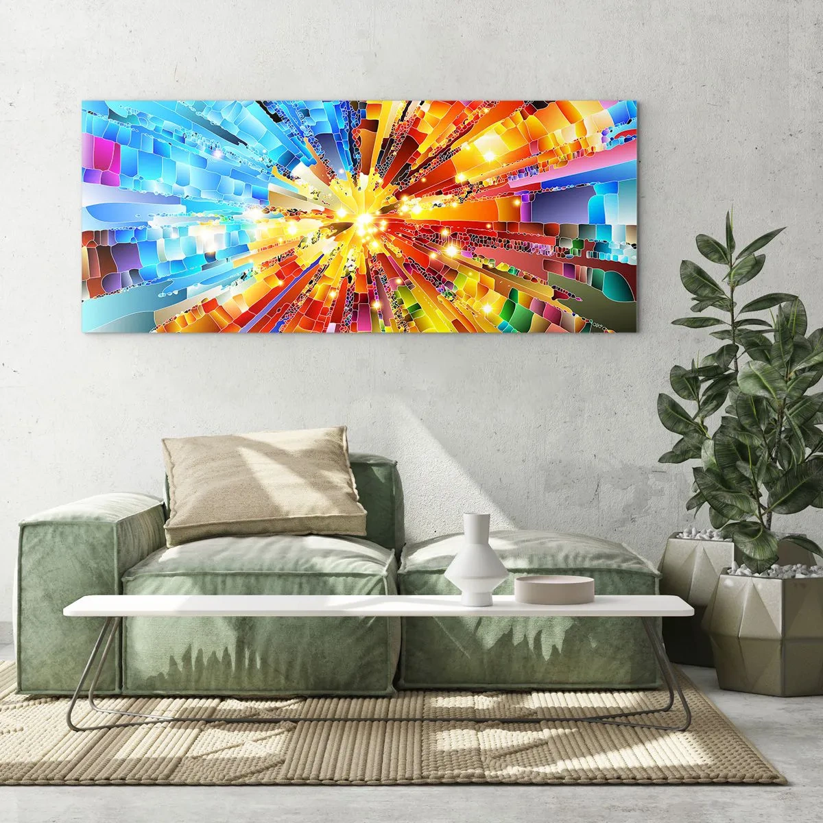 Impression sur verre - Image sur verre - Une explosion dynamique de couleurs et de lumière - 140x50cm - In medias res - Décoration murale moderne pour le salon et la chambre ARTTOR