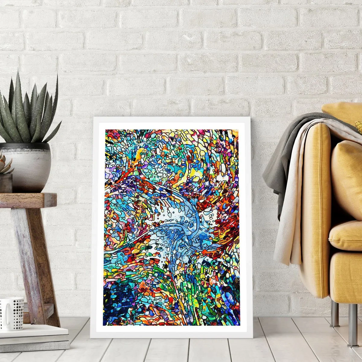 Affiche dans un cadre blanc - Poster - Goutte de vitrail - 70x100 cm