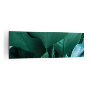 Impression sur toile - Image sur toile - Feuilles vertes dans une composition minimaliste - 160x50cm - Tourné vers la lumière - Décoration murale moderne pour le salon et la chambre ARTTOR