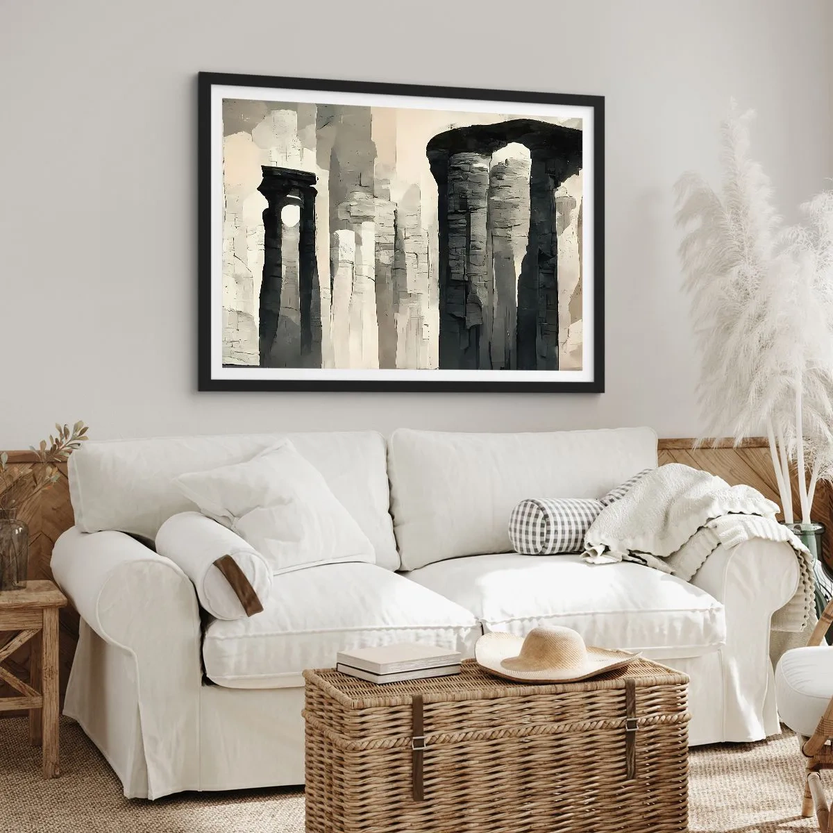 Affiche dans un cadre noir - Poster - Colonnes historiques dans un cadre monochrome atmosphérique - 100x70cm - La majesté de l'Antiquité - Décoration murale moderne pour le salon et la chambre ARTTOR