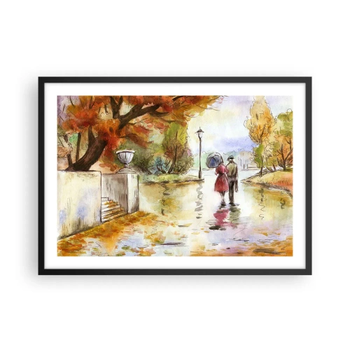 Affiche dans un cadre noir - Poster - Une promenade dans le parc d'automne avec un parapluie - 70x50cm - Automne romantique dans le parc - Décoration murale moderne pour le salon et la chambre ARTTOR