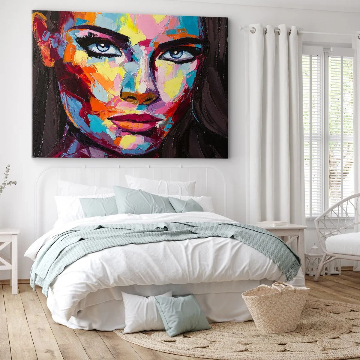 Impression sur toile - Image sur toile - Un portrait abstrait coloré d'une femme aux couleurs intenses. - 70x50cm - L'âme aussi est colorée - Décoration murale moderne pour le salon et la chambre ARTTOR