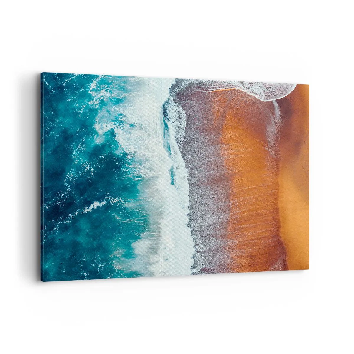 Impression sur toile - Image sur toile - Une vue des vagues de l'océan s'écrasant sur la plage dorée - 120x80cm - Caresse de l'océan - Décoration murale moderne pour le salon et la chambre ARTTOR