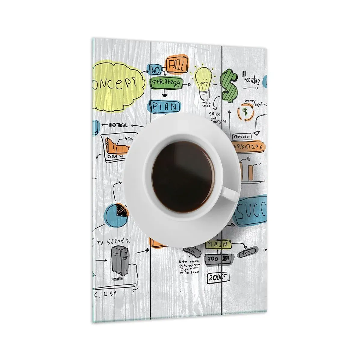 Impression sur verre - Image sur verre - Une tasse de café sur fond de dessin conceptuel - 80x120cm - Il est temps de faire une pause - Décoration murale moderne pour le salon et la chambre ARTTOR