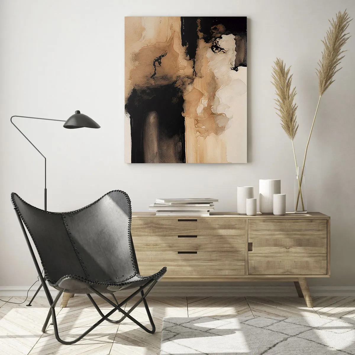 Impression sur verre - Image sur verre - Composition abstraite dans les tons de marron et de noir - 70x100cm - Une abstraction intrigante - Décoration murale moderne pour le salon et la chambre ARTTOR