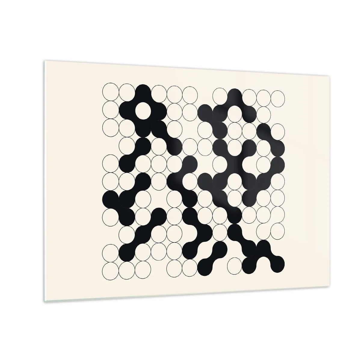 Impression sur verre - Image sur verre - Une mosaïque graphique en noir et blanc composée de points connectés. - 70x50cm - Jeu chinois – variation - Décoration murale moderne pour le salon et la chambre ARTTOR