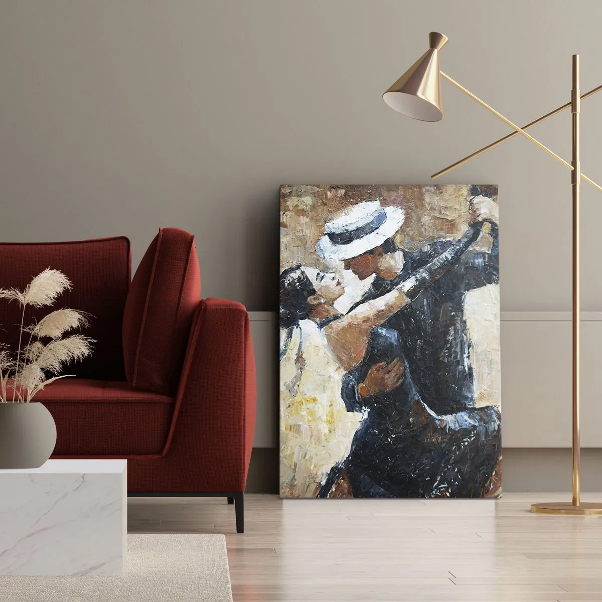 Impression sur toile - Image sur toile - Un couple dansant le tango dans un style romantique et élégant - 80x120cm - À la Rudolf Valentino - Décoration murale moderne pour le salon et la chambre ARTTOR