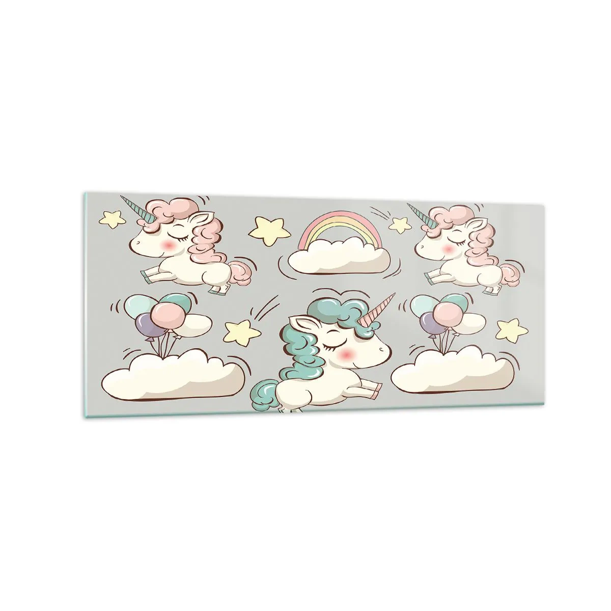 Impression sur verre - Image sur verre - Licornes mignonnes sur fond pastel - 120x50cm - Ils existe, c'est sûr… - Décoration murale moderne pour le salon et la chambre ARTTOR