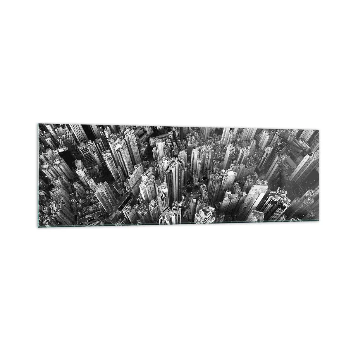 Impression sur verre - Image sur verre - Vue aérienne de la ville en noir et blanc - 160x50cm - Toujours de plus en plus haut - Décoration murale moderne pour le salon et la chambre ARTTOR