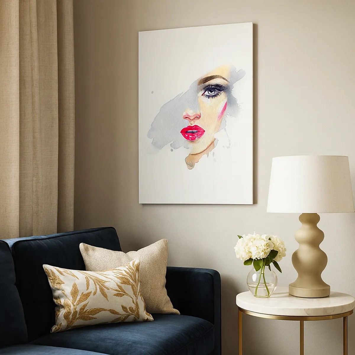 Impression sur toile - Image sur toile - Portrait à l'aquarelle d'une femme au regard intense. - 50x70cm - Reflet dans une goutte d'eau - Décoration murale moderne pour le salon et la chambre ARTTOR